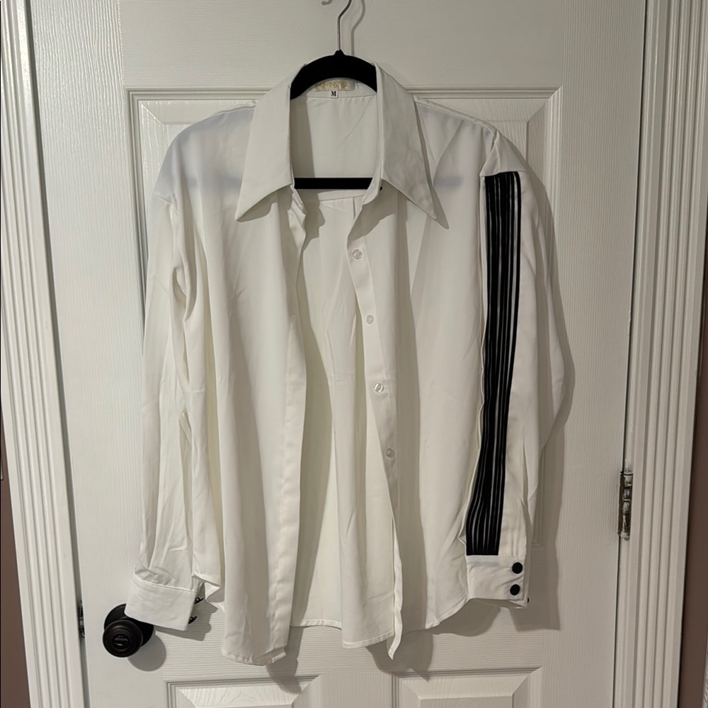 White Shirt with Black Stripe Detail